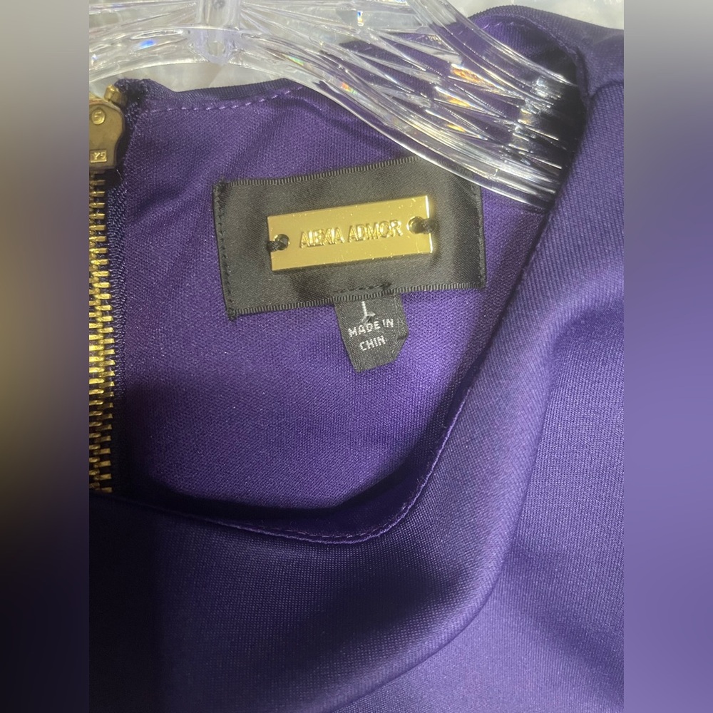 Alexia Admor Rich Purple Short Sleeve Midi Dress - Size L - Picture 3 of 6
